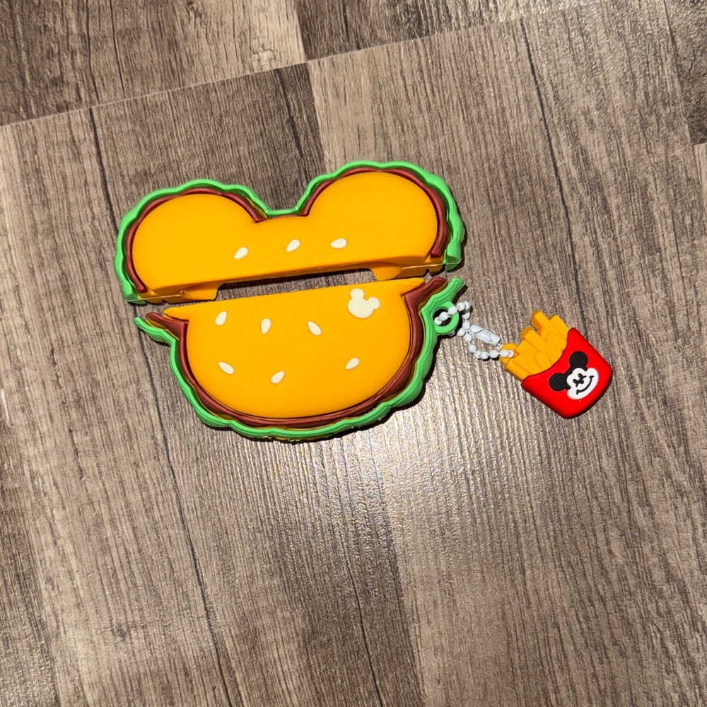 Air pod 2nd gen case - Mickey Mouse burger with fries key chain.